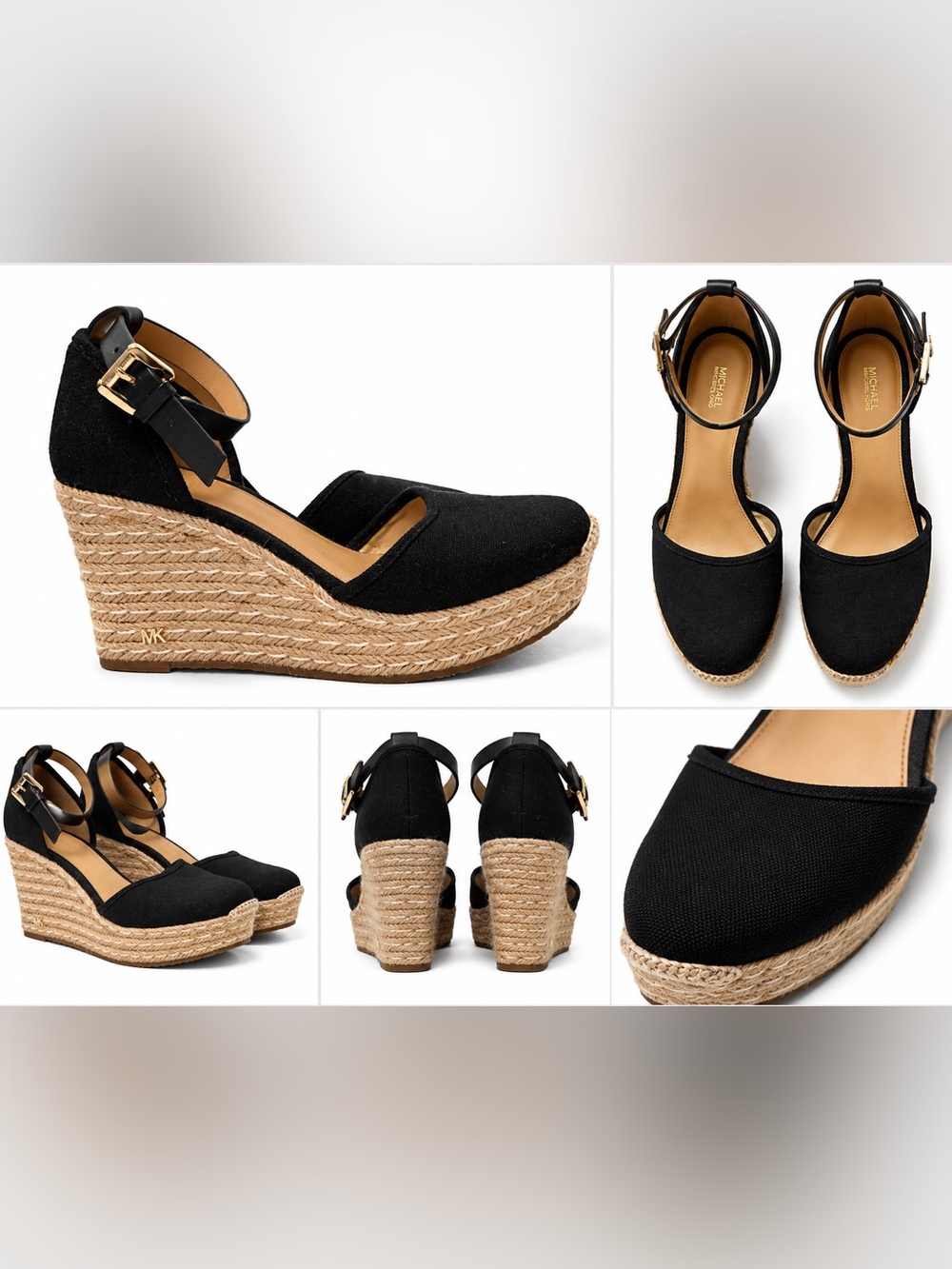 Michael Kors Black Espadrille Wedge Sandals – Ankle Strap Platform Heels